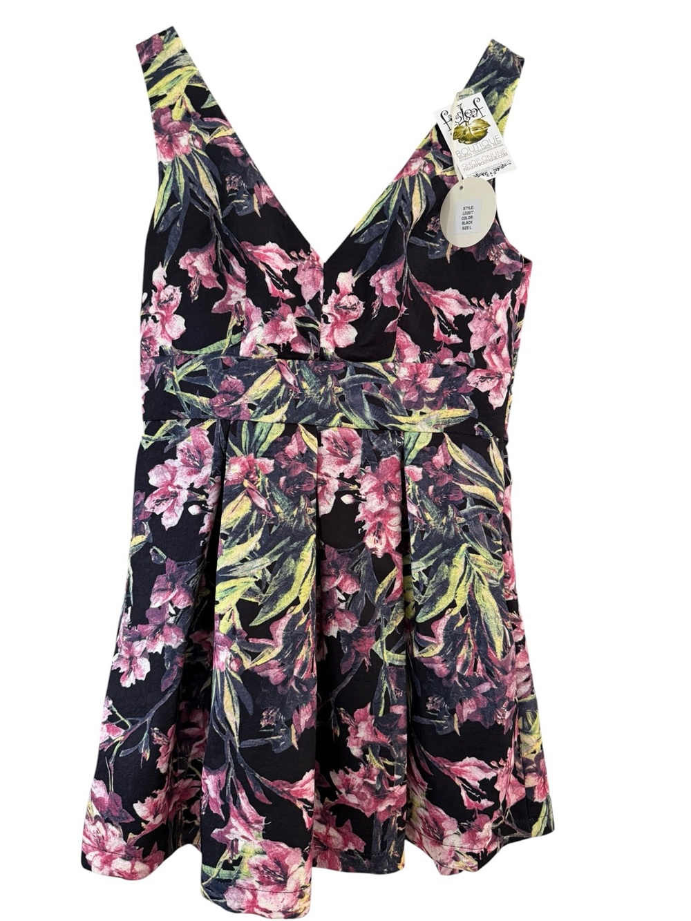 NEW Luxxel Black Floral Print Sleeveless Cut Out Back Bow Mini Dress Size Large